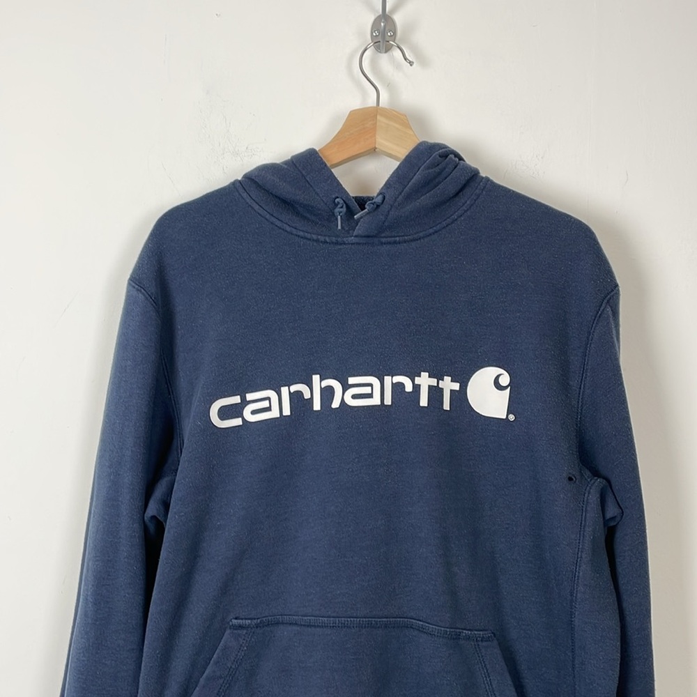 Carhartt Force Men M Relaxed Fit Pullover Kangaroo Pocket Spellout Fleece Hoodie - Picture 3 of 10